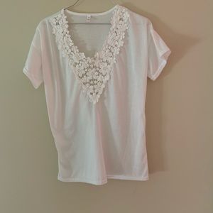 mesh/sheer lace pattern v neck